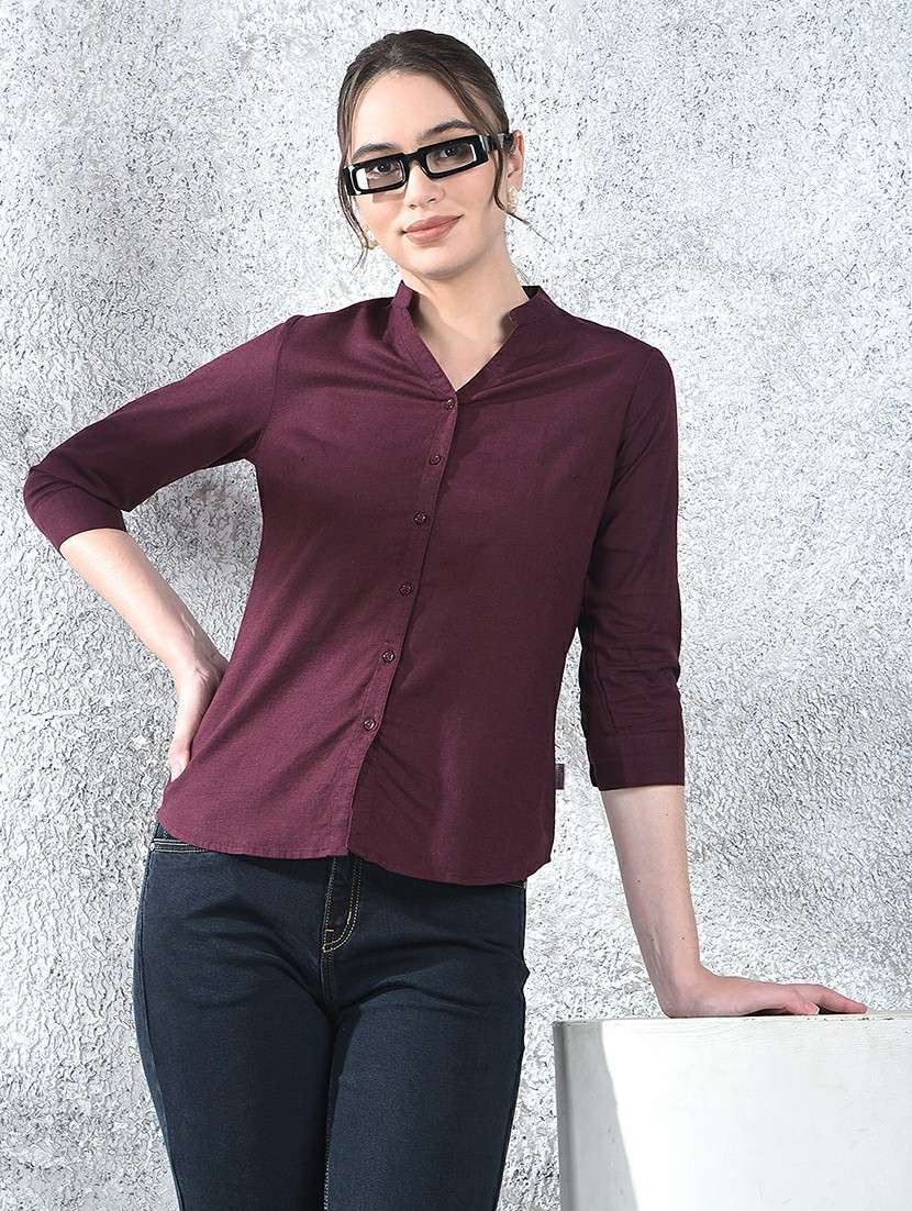 women solid three quarter sleeve shirt