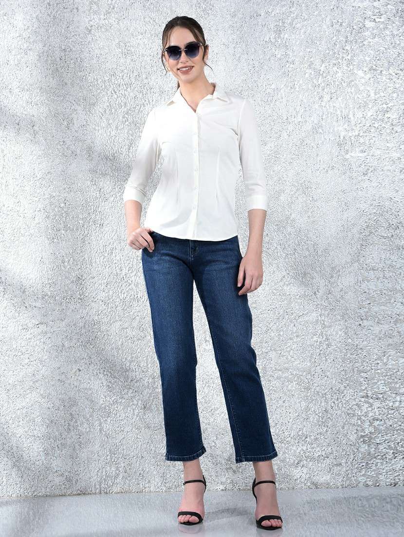 women solid collared three quarter sleeve shirt - 22178372 -  Standard Image - 5