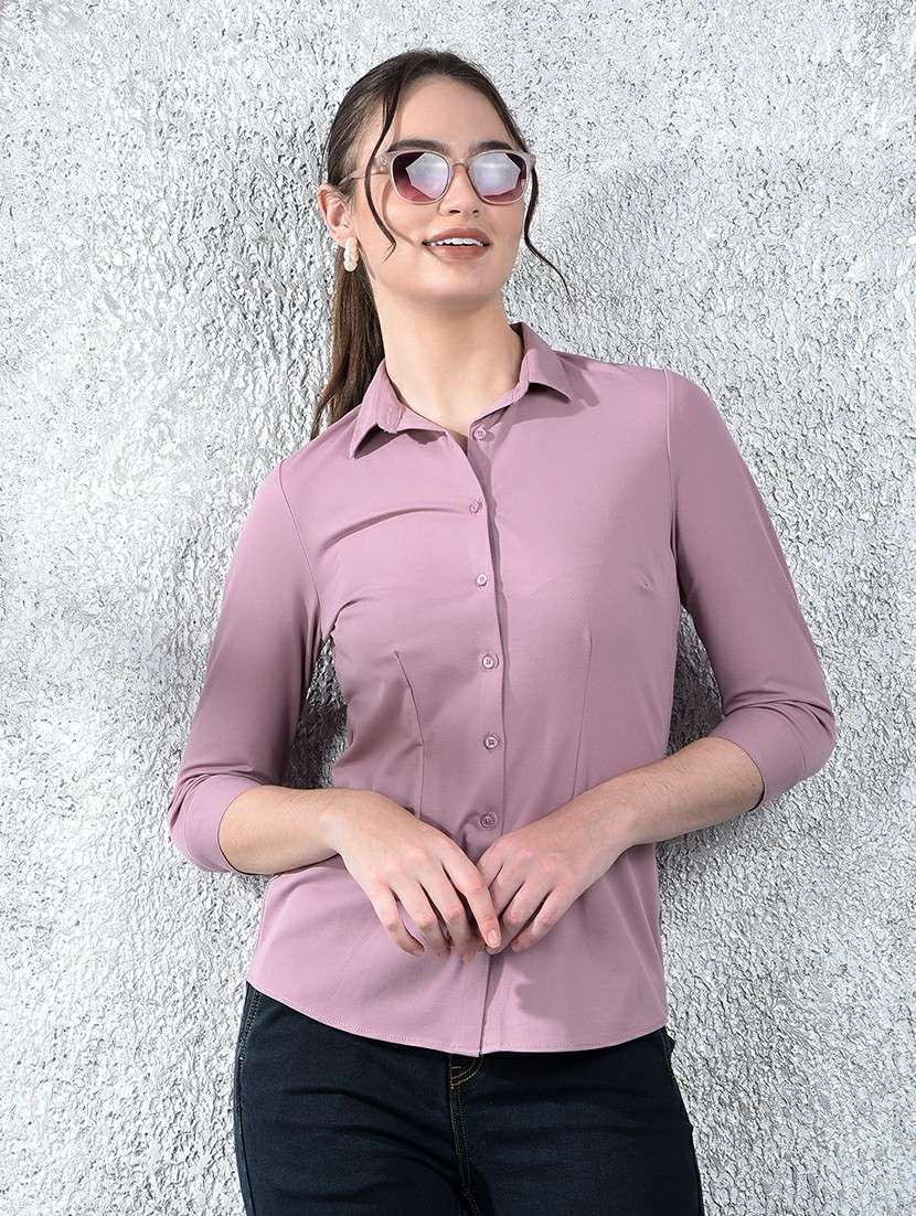 women solid collared three quarter sleeve shirt