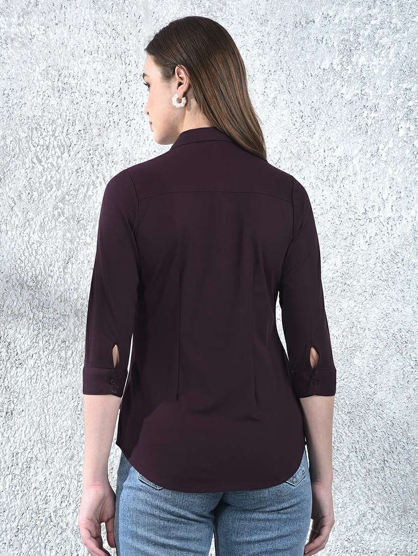 women solid collared three quarter sleeve shirt - 22178375 -  Standard Image - 3