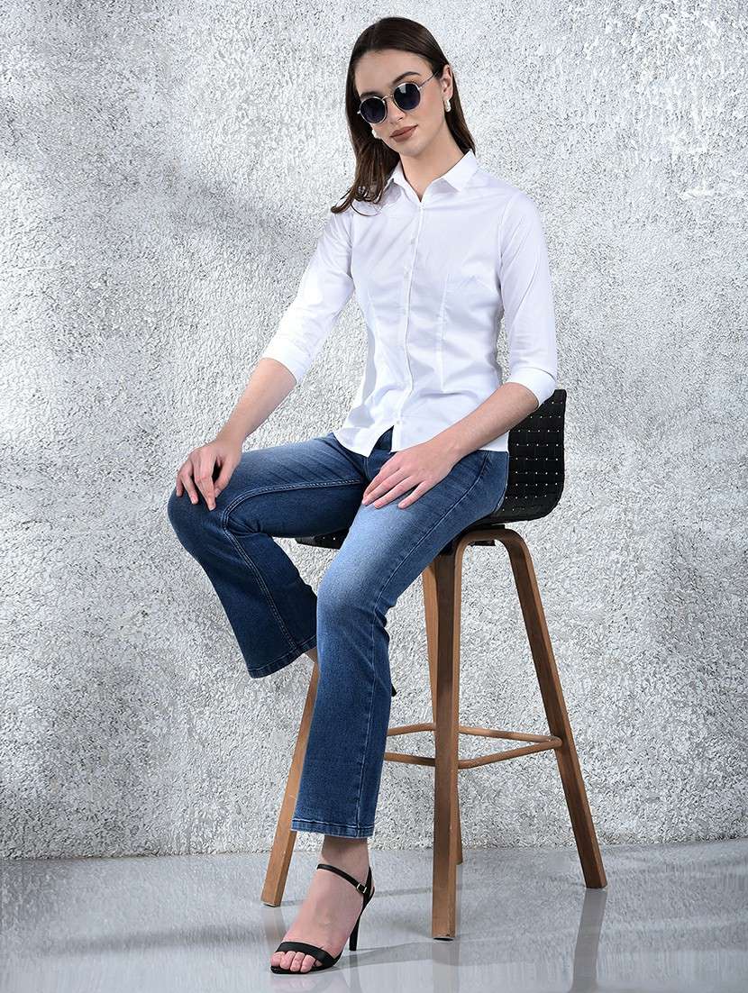 women solid collared three quarter sleeve shirt - 22178377 -  Standard Image - 5