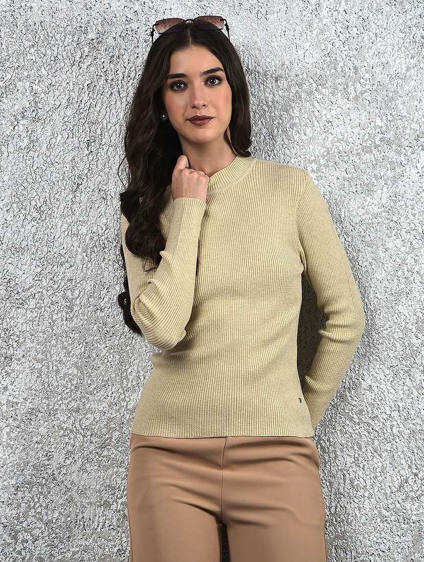 women solid mock neck long sleeve pullover