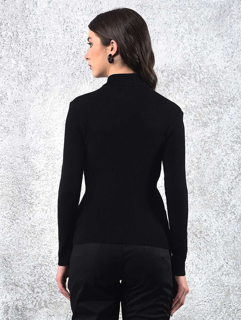 women solid mock neck long sleeve pullover - 22178387 -  Standard Image - 3