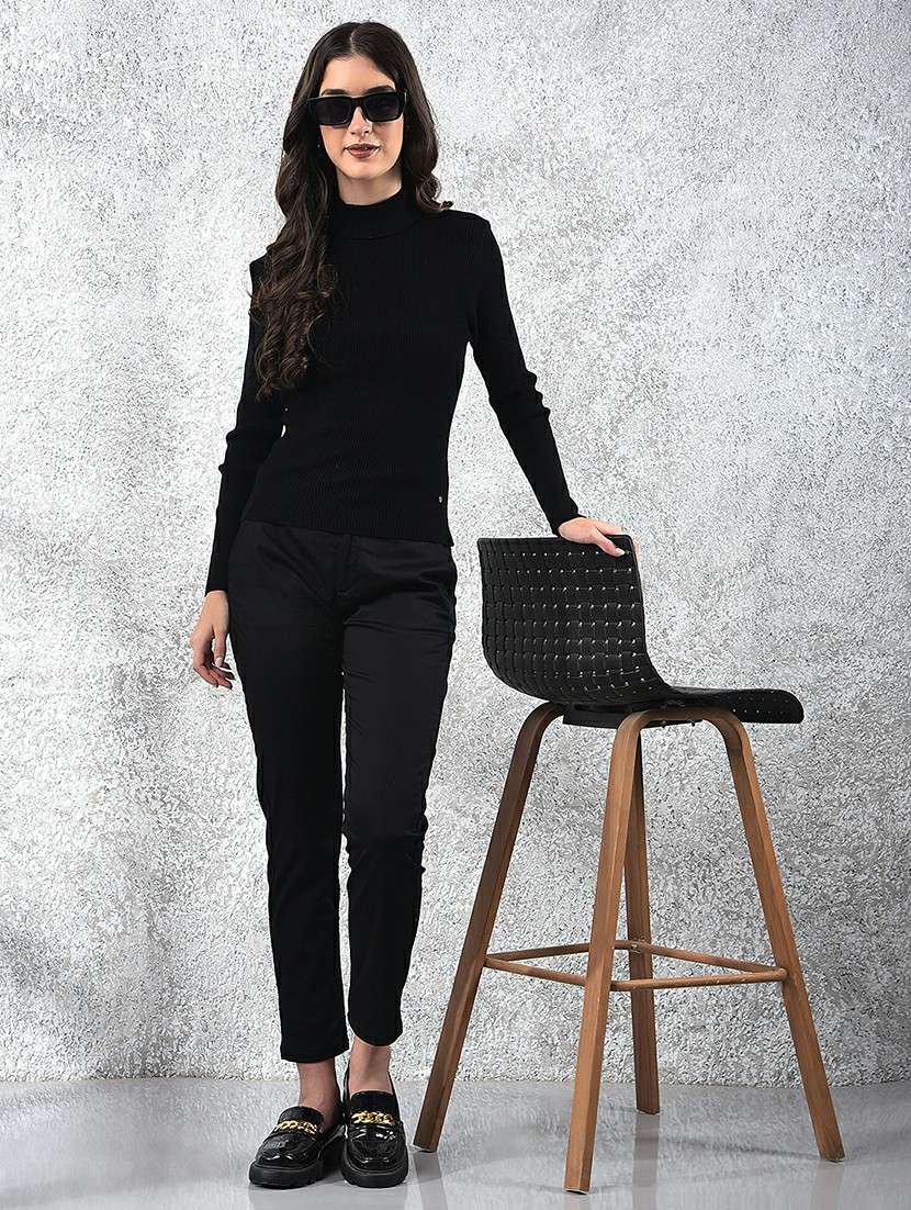 women solid mock neck long sleeve pullover - 22178387 -  Standard Image - 5