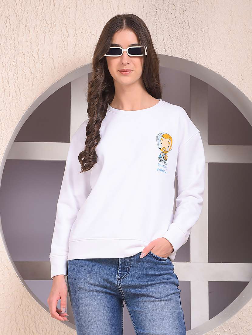 women printed round neck long sleeve sweatshirt