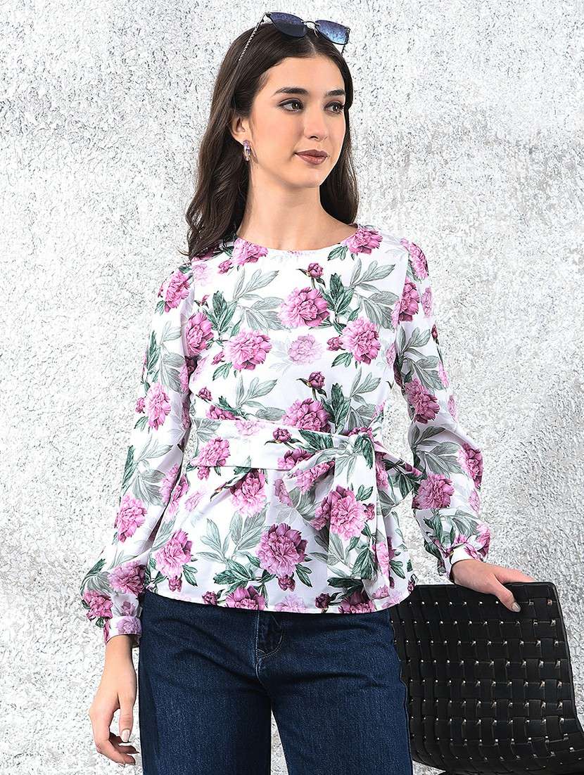 women printed puff sleeve regular top