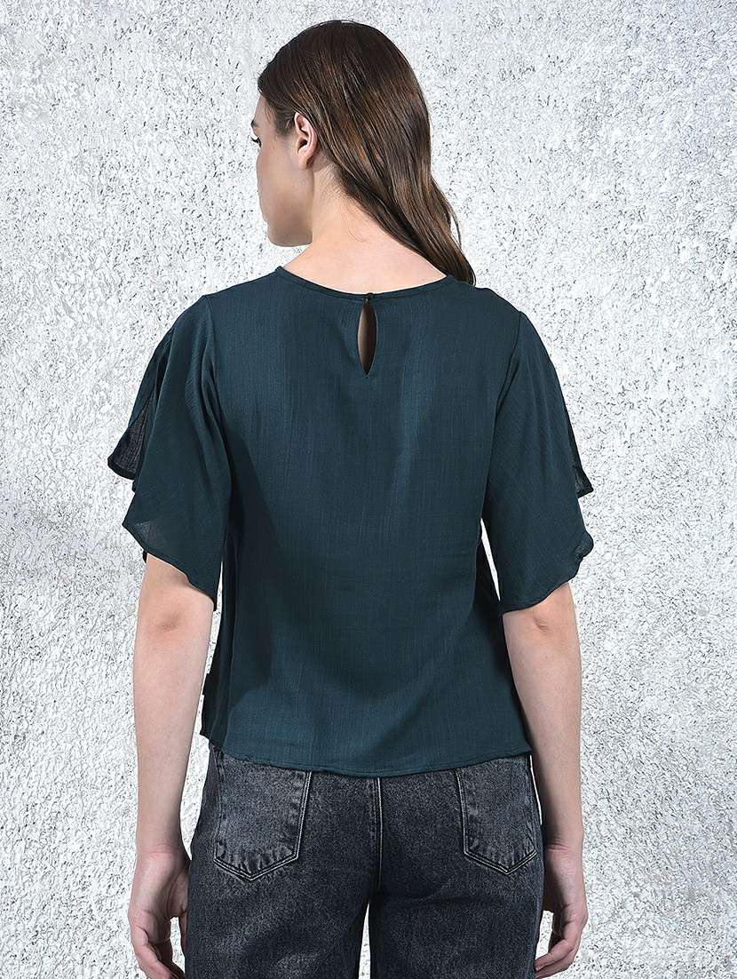 Women Solid Short Sleeve Regular Top - 22178400 -  Standard Image - 3