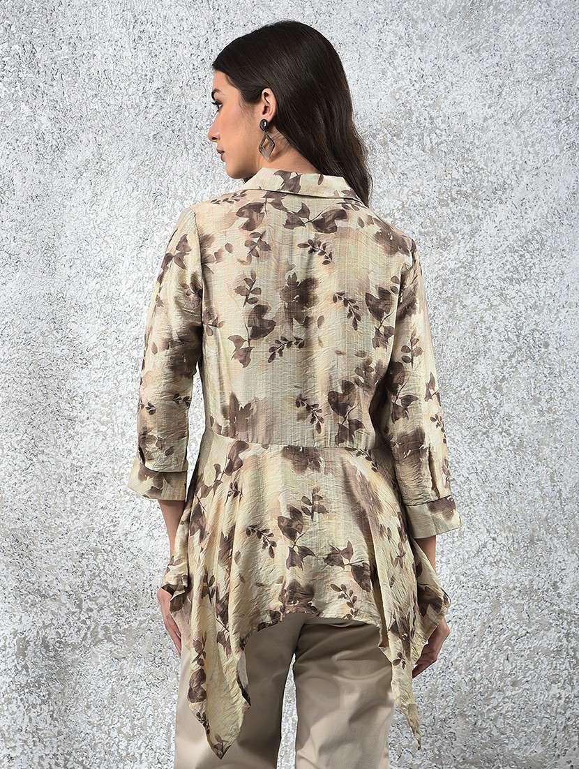 women printed collared asymmetric top - 22178401 -  Standard Image - 3