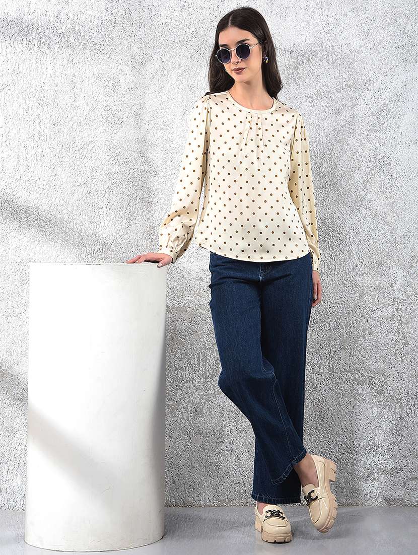 women polka doted puff sleeve regular top - 22178406 -  Standard Image - 3