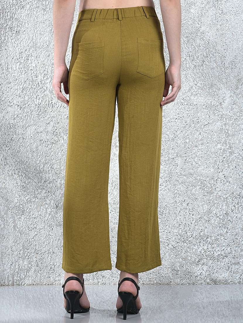 women solid mid rise straight fit trouser - 22178410 -  Standard Image - 3