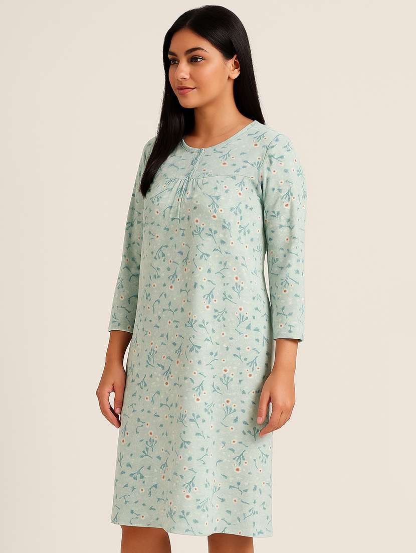 women printed three quarter sleeve nighty - 22178415 -  Standard Image - 3