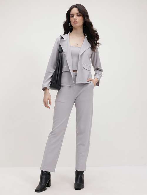 women solid blazer and trouser with tank top set - 22178427 -  Standard Image - 0