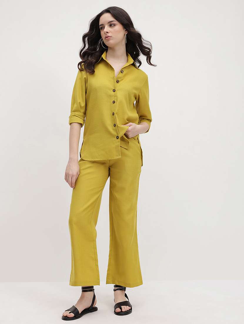 women solid shirt and trouser co-ord set