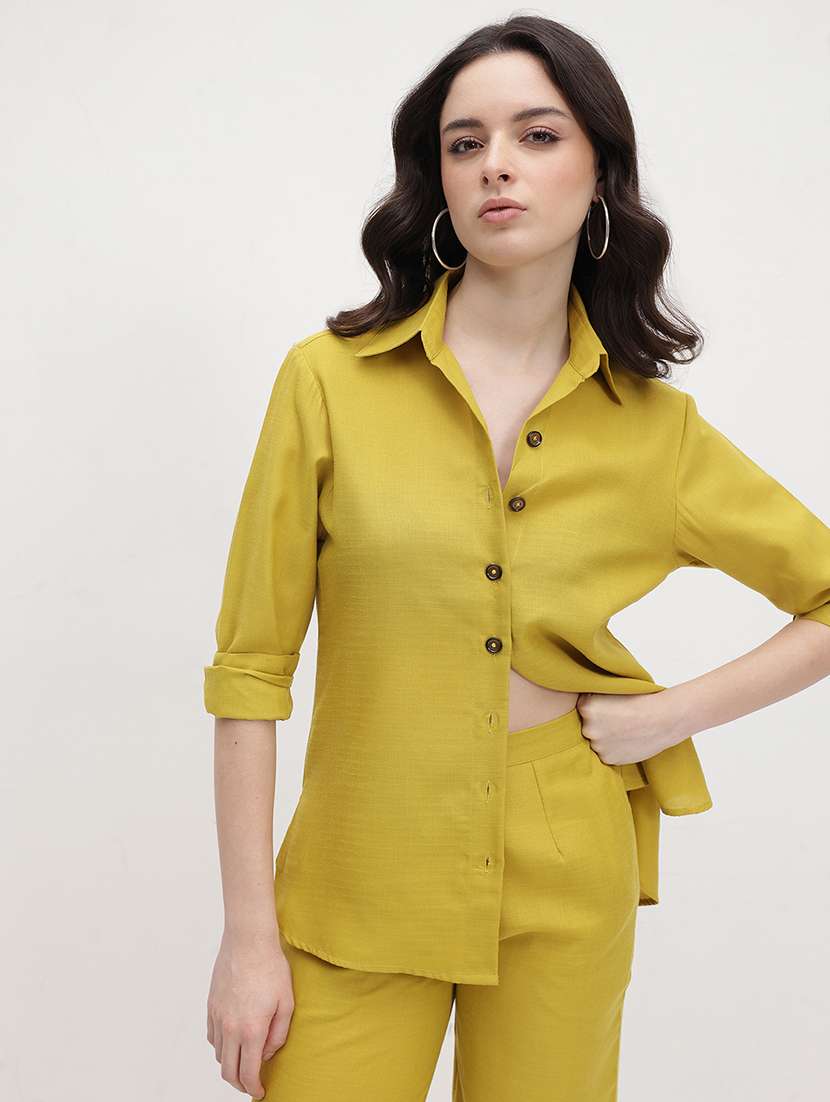 women solid shirt and trouser co-ord set - 22178428 -  Standard Image - 3