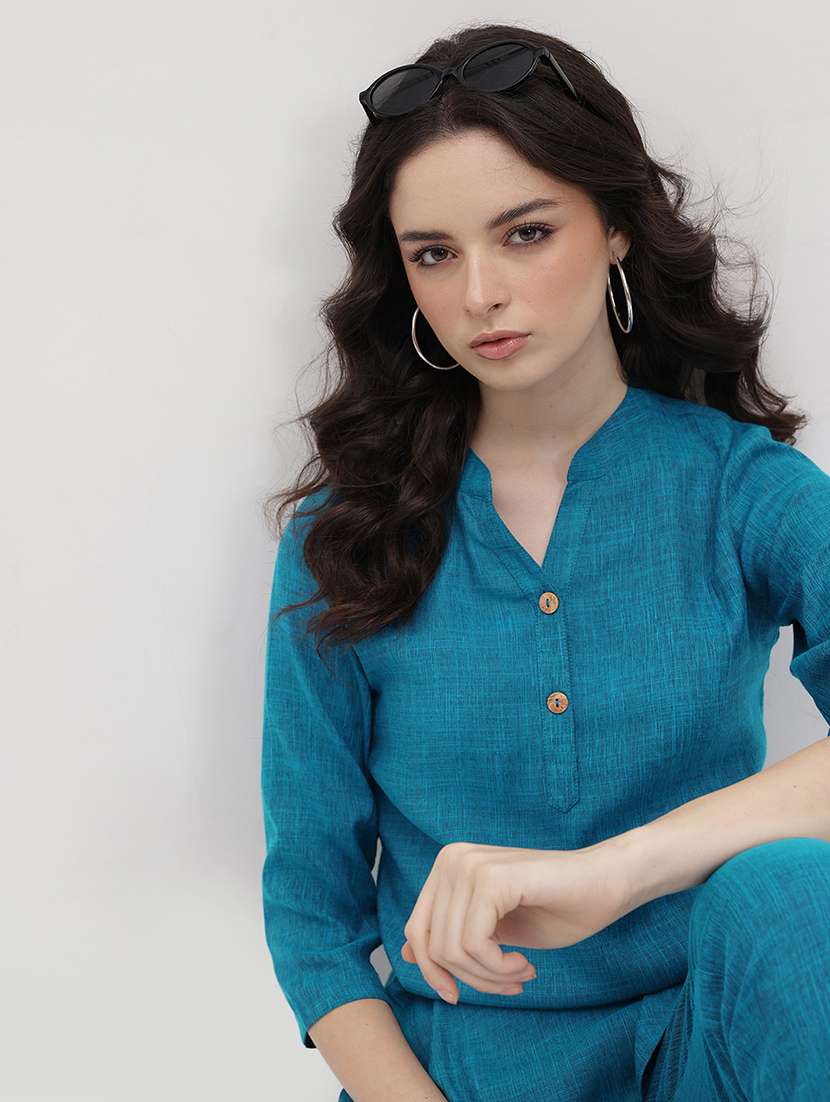 women solid top and trouser co-ord set - 22178431 -  Standard Image - 3