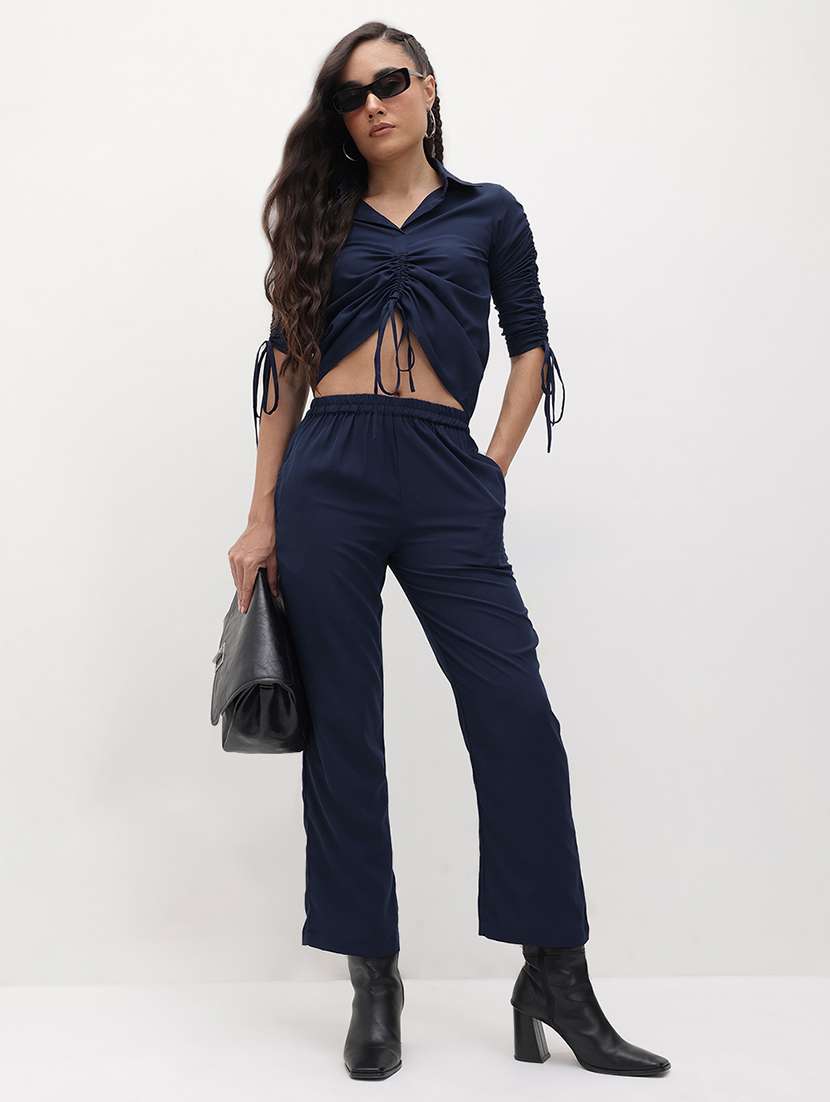 women solid top and trouser co-ord set
