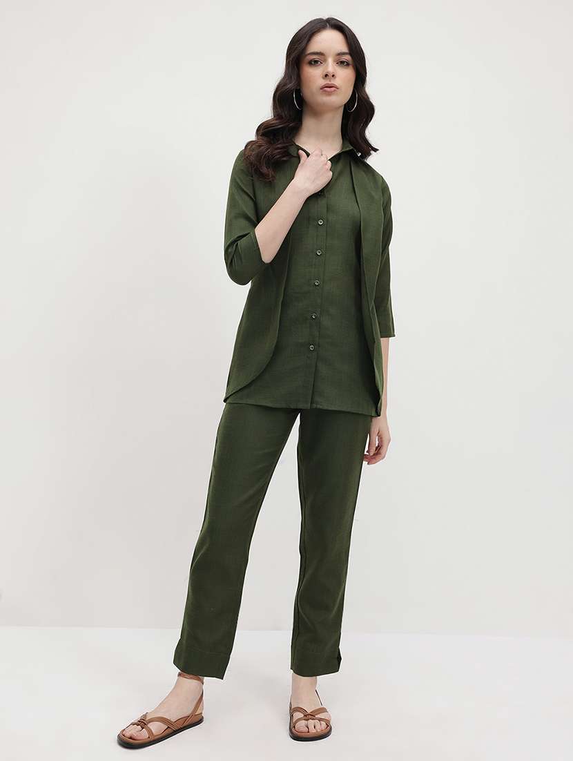 women solid shirt and trouser co-ord set