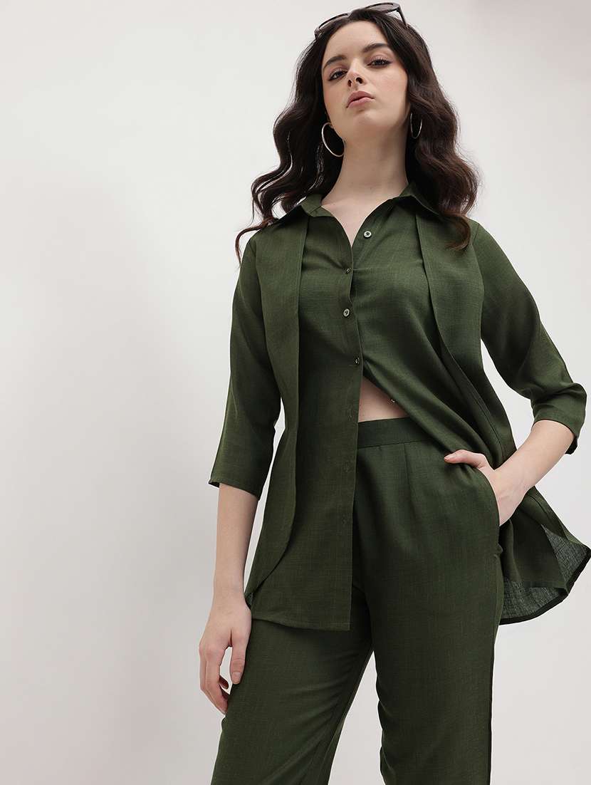 women solid shirt and trouser co-ord set - 22178437 -  Standard Image - 3