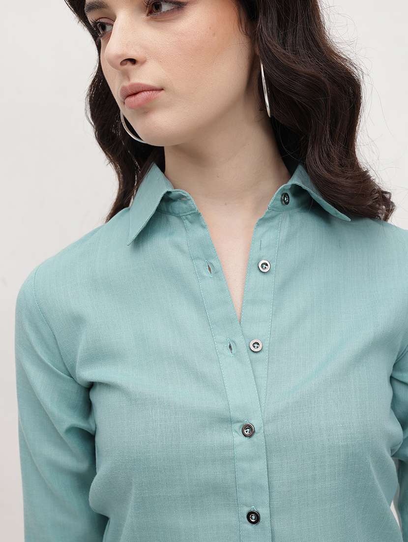 women solid shirt and trouser co-ord set - 22178440 -  Standard Image - 5