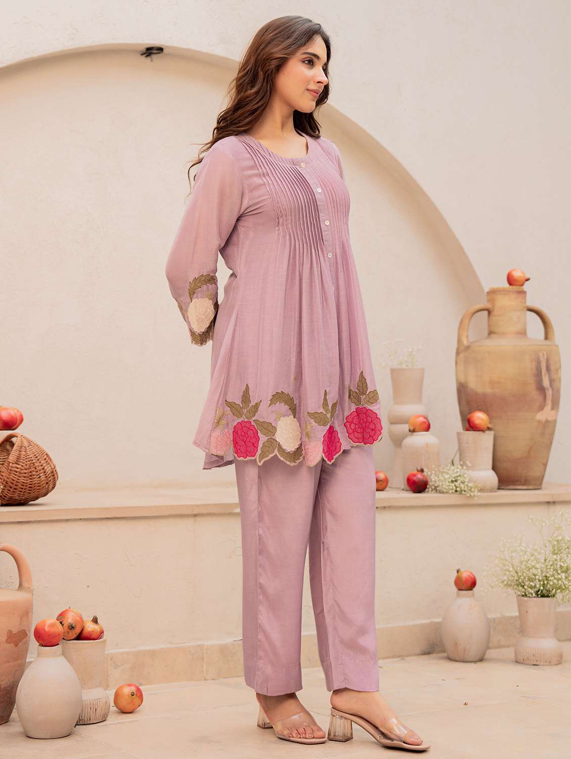 women solid with work three quarter sleeve ethnic co-ord set - 22178444 -  Standard Image - 3