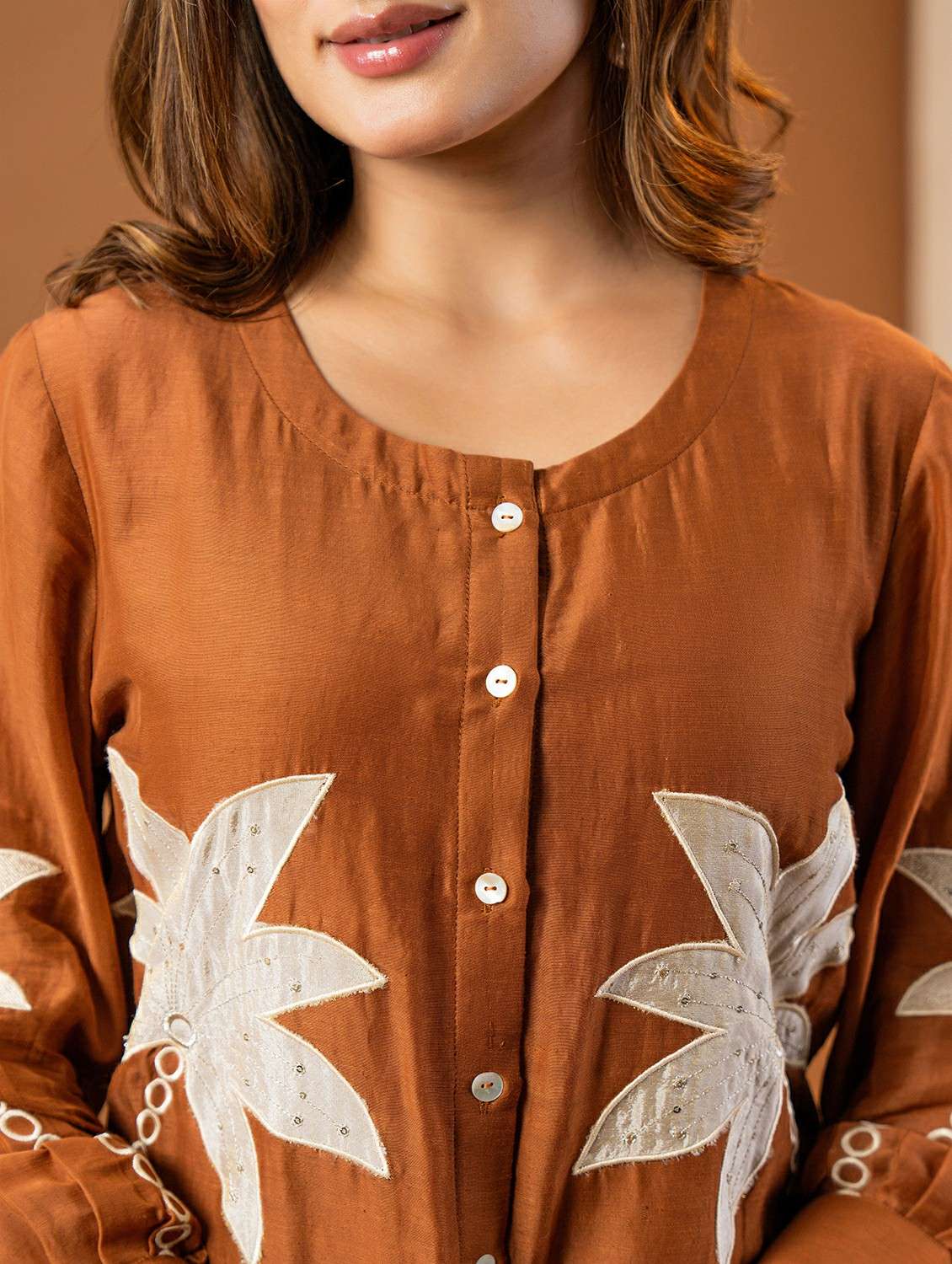 women solid with work three quarter sleeve ethnic co-ord set - 22178446 -  Standard Image - 5