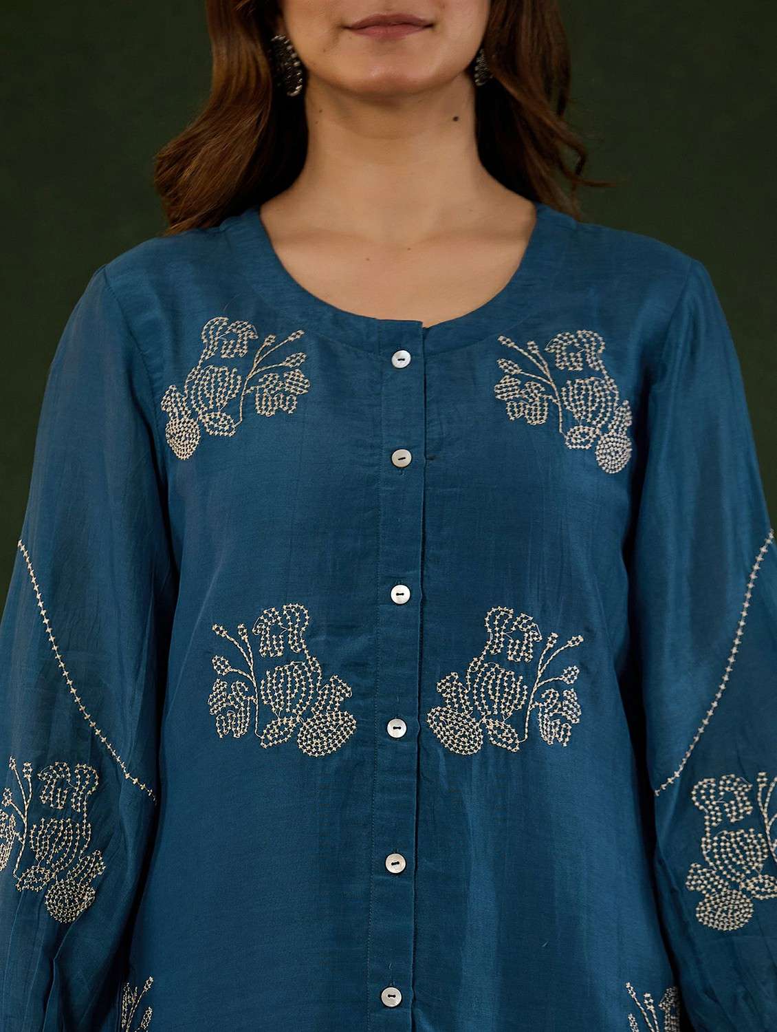 women solid with work long sleeve ethnic co-ord set - 22178449 -  Standard Image - 5