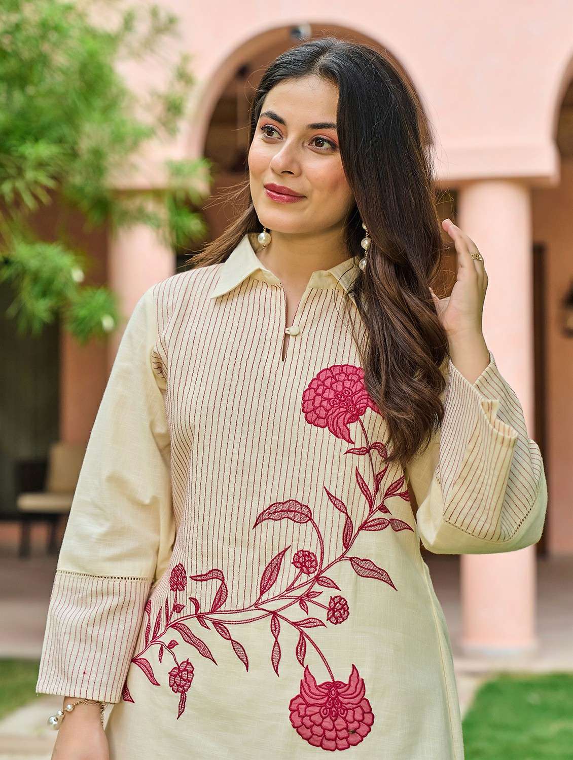 women solid with work long sleeve ethnic co-ord set - 22178451 -  Standard Image - 5