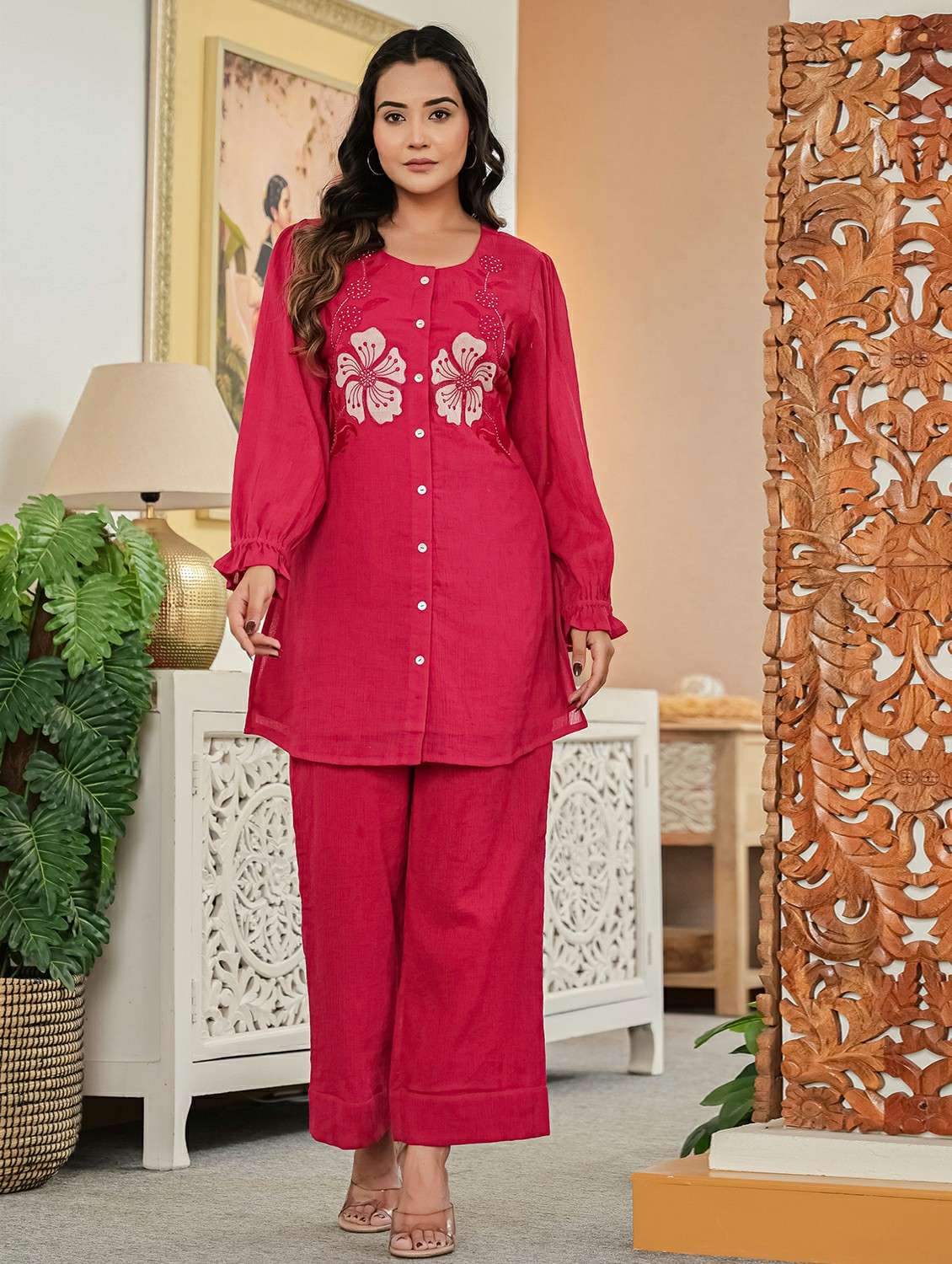 women embroidered top and trouser co-ord set