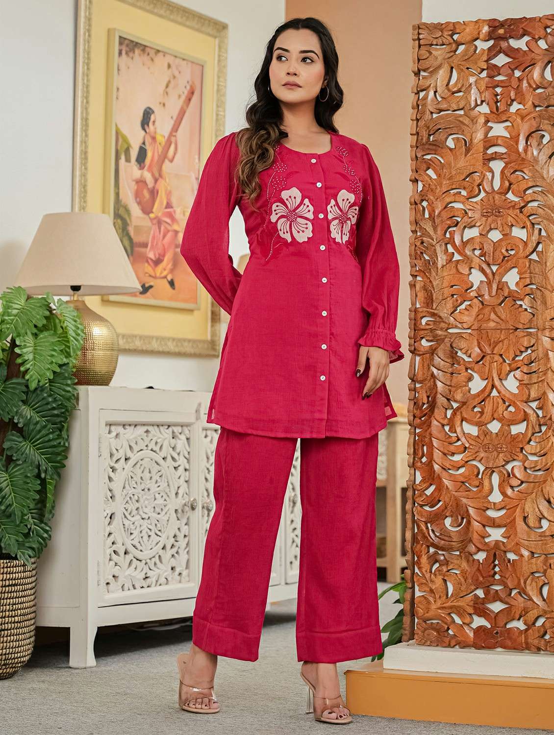 women embroidered top and trouser co-ord set - 22178452 -  Standard Image - 3