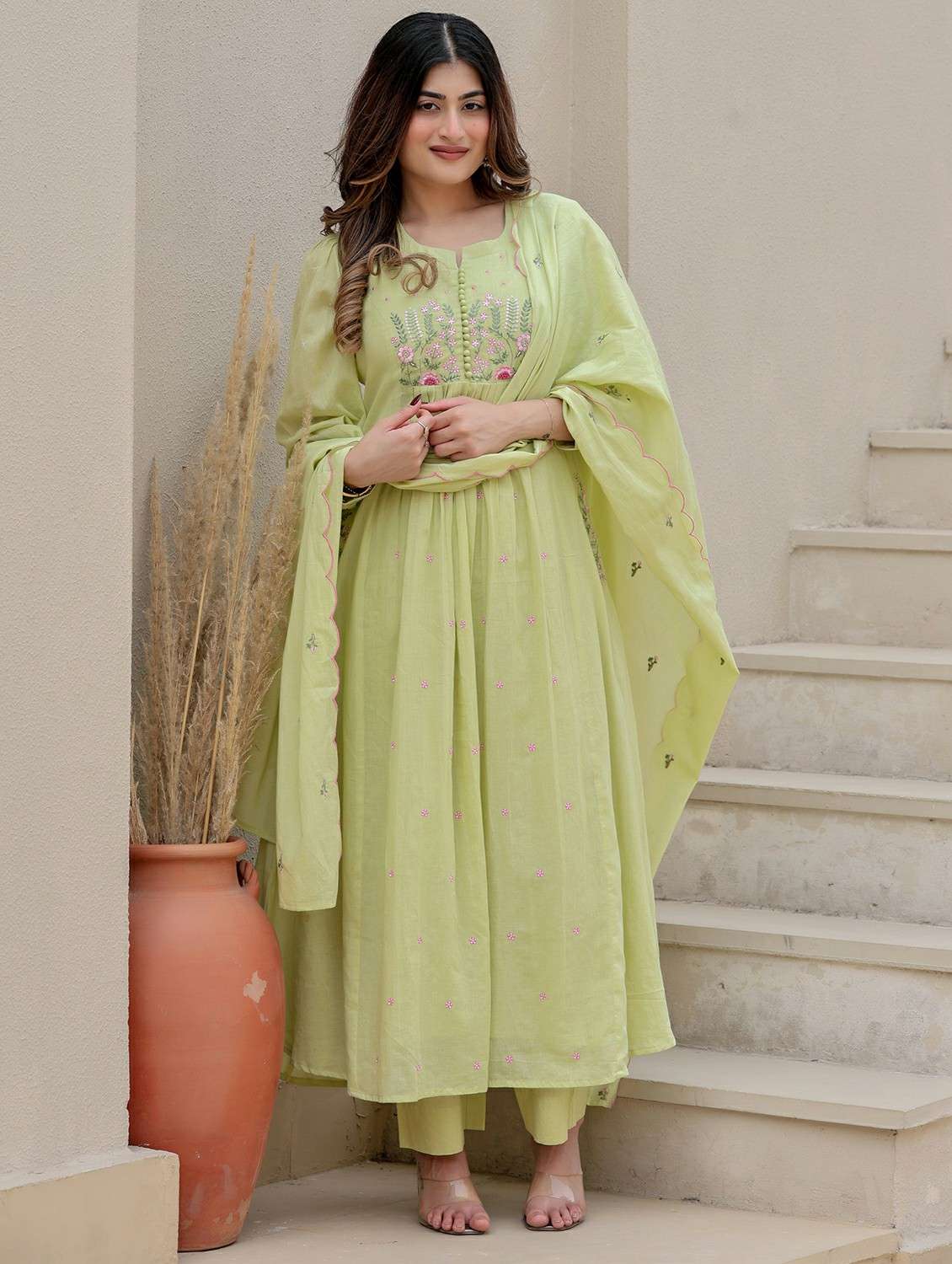 women embroidered puff sleeve kurta pant with dupatta set - 22178474 -  Zoom Image - 0