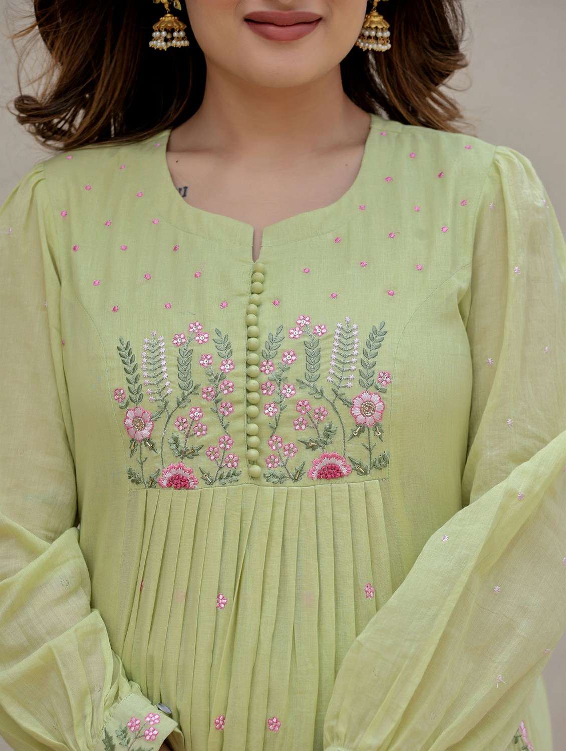 women embroidered puff sleeve kurta pant with dupatta set - 22178474 -  Standard Image - 5