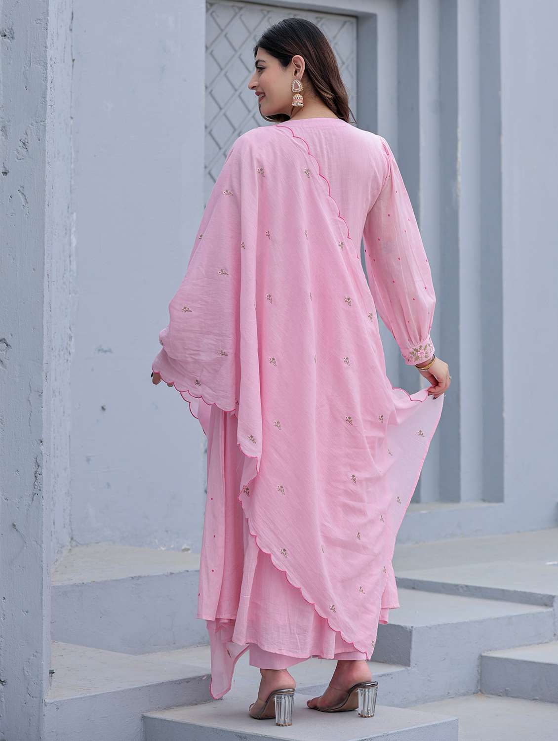 women embroidered puff sleeve kurta pant with dupatta set - 22178475 -  Standard Image - 3