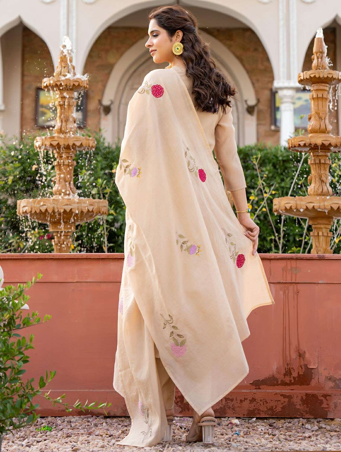 women embroidered three quarter sleeve kurta pant with dupatta set - 22178477 -  Standard Image - 3