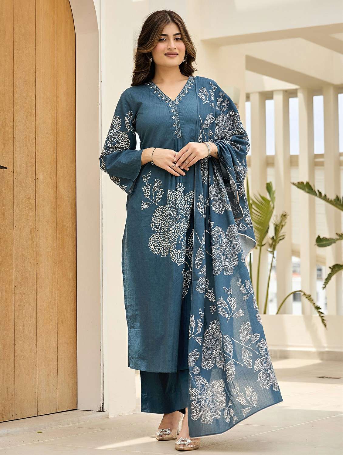 women embroidered flared sleeve kurta pant with dupatta set - 22178485 -  Zoom Image - 0