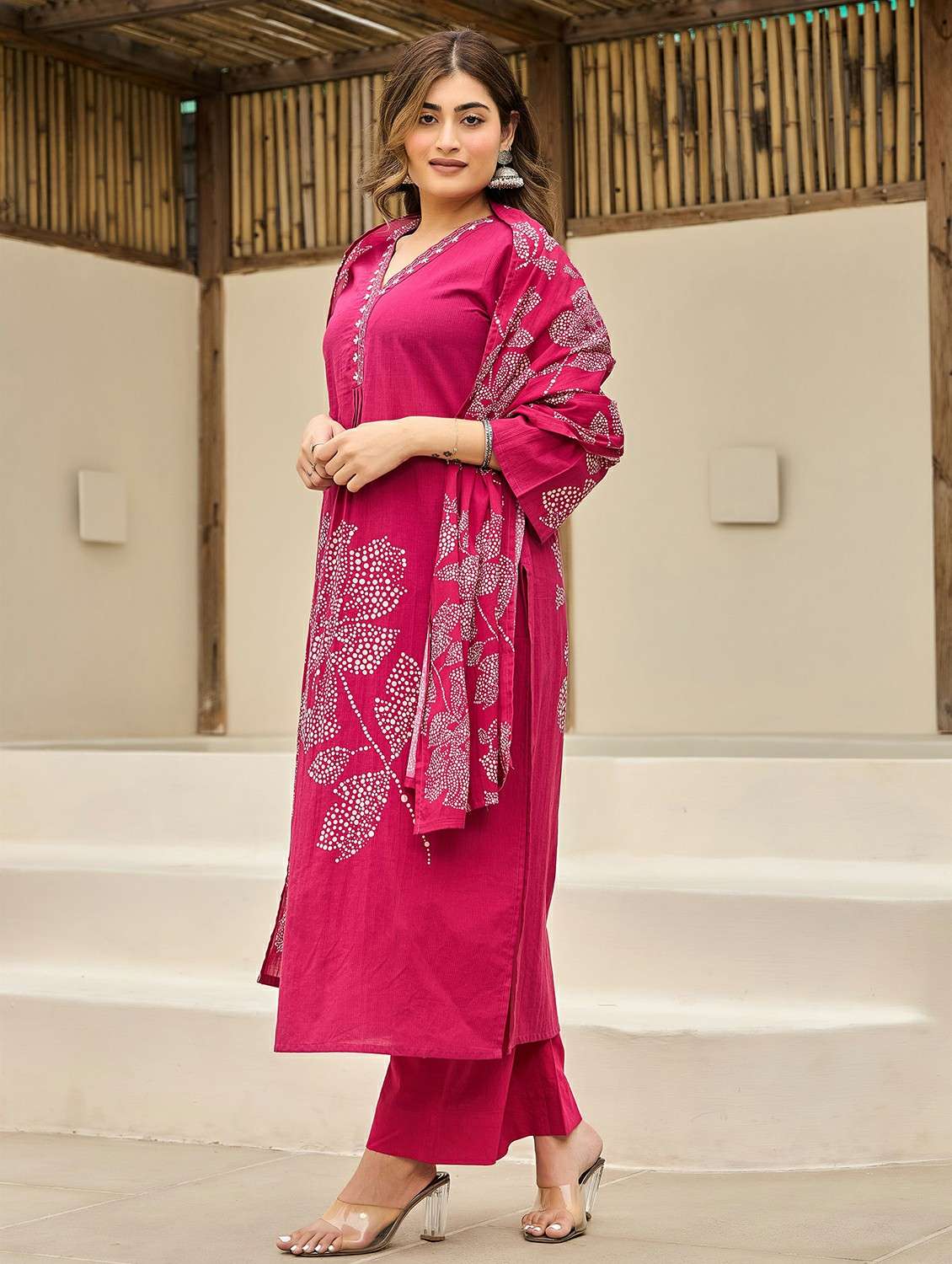 women embroidered flared sleeve kurta pant with dupatta set - 22178486 -  Standard Image - 3
