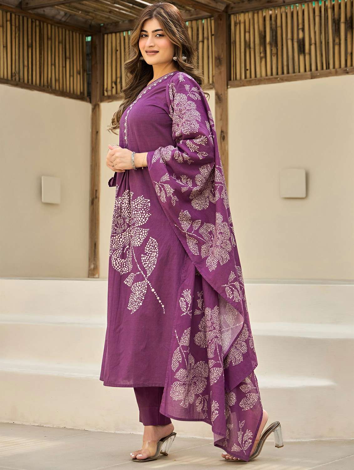 women embroidered flared sleeve kurta pant with dupatta set - 22178487 -  Standard Image - 3