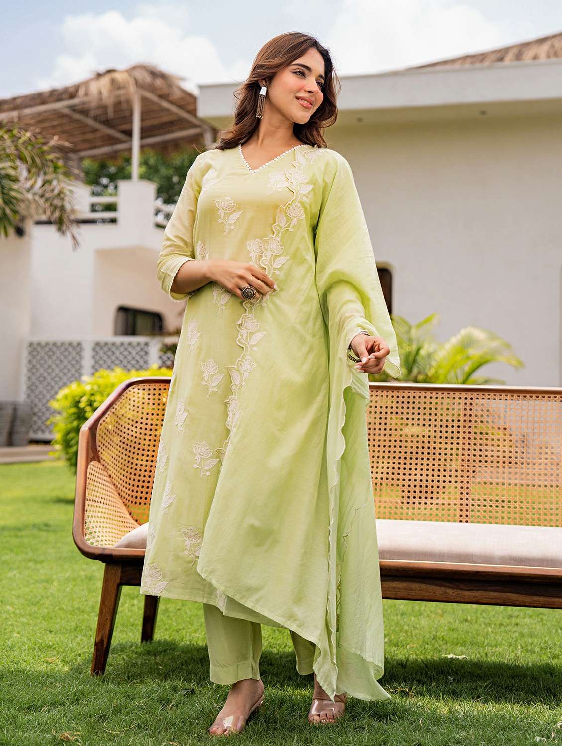 women embroidered three quarter sleeve kurta pant with dupatta set - 22178490 -  Standard Image - 3