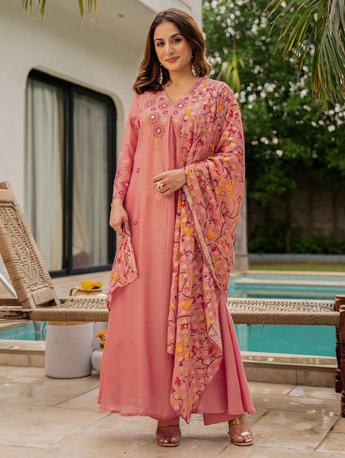 women embroidered three quarter sleeve kurta pant with dupatta set - 22178492 -  Standard Image - 3