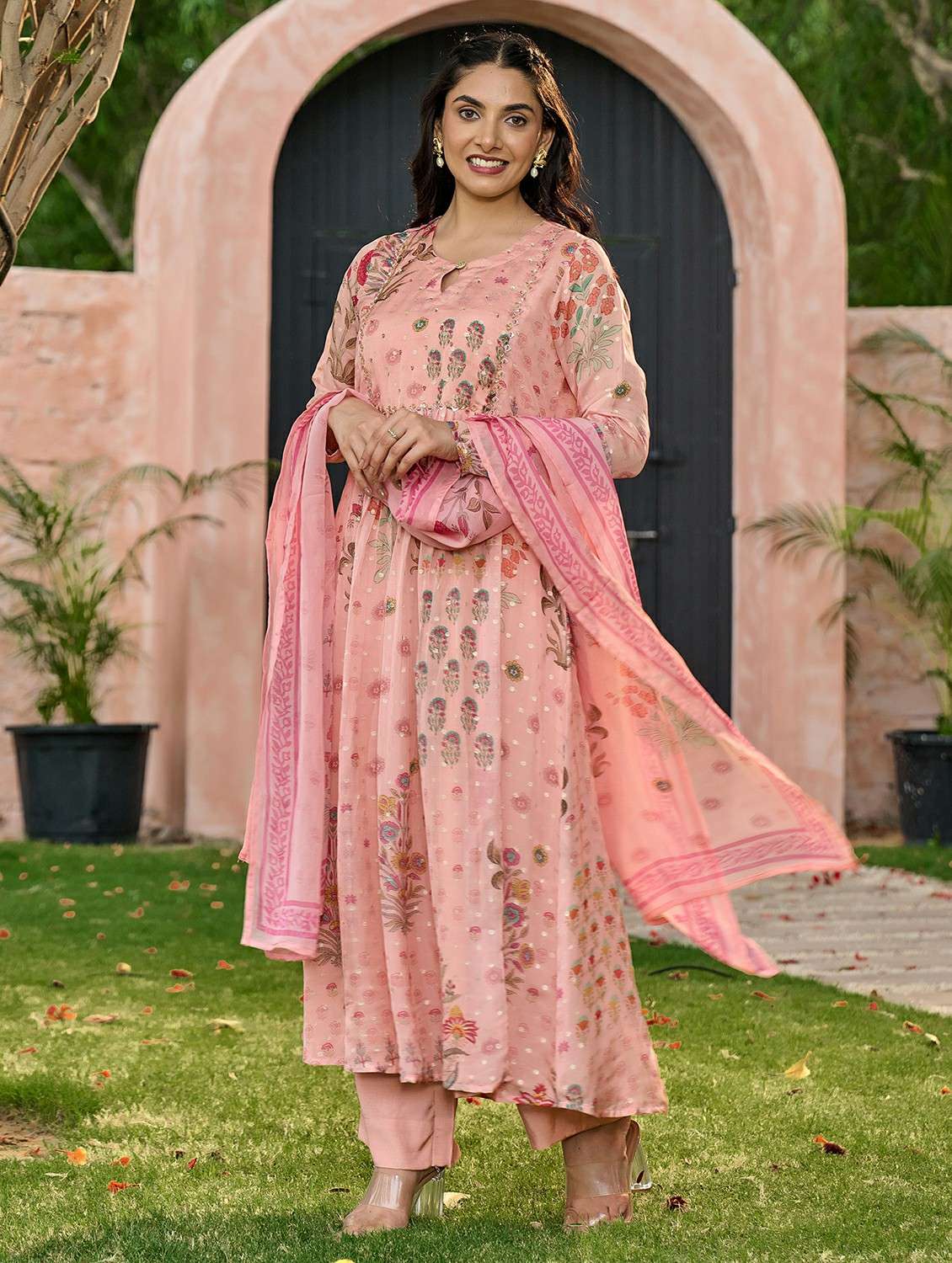 women embroidered three quarter sleeve kurta pant with dupatta set - 22178493 -  Standard Image - 3