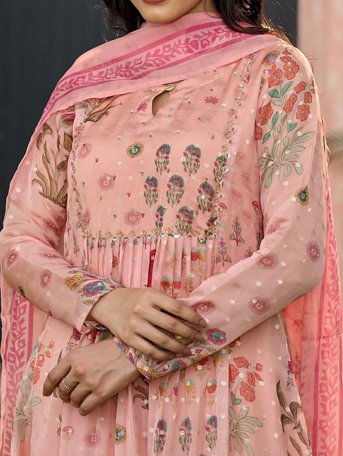 women embroidered three quarter sleeve kurta pant with dupatta set - 22178493 -  Standard Image - 5