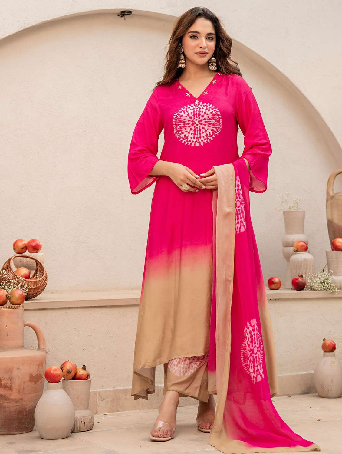 women embroidered three quarter sleeve kurta pant with dupatta set - 22178501 -  Standard Image - 3
