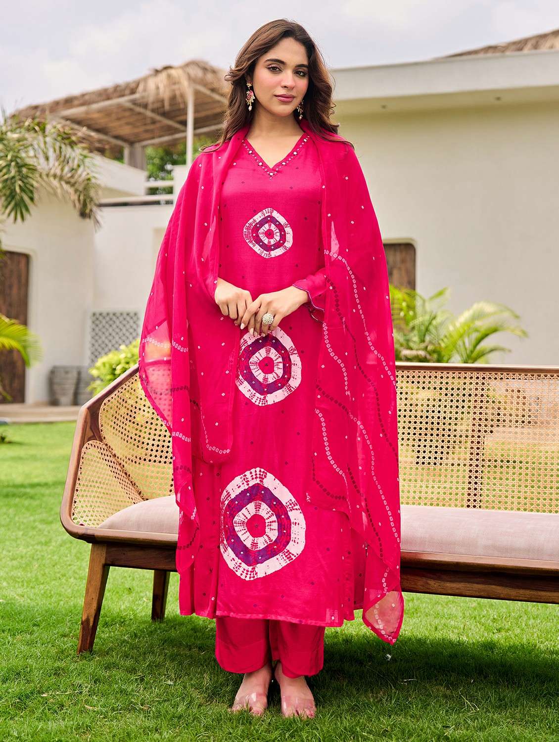 women embroidered long sleeve kurta pant with dupatta set
