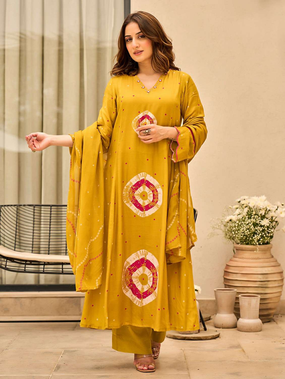 women embroidered long sleeve kurta pant with dupatta set