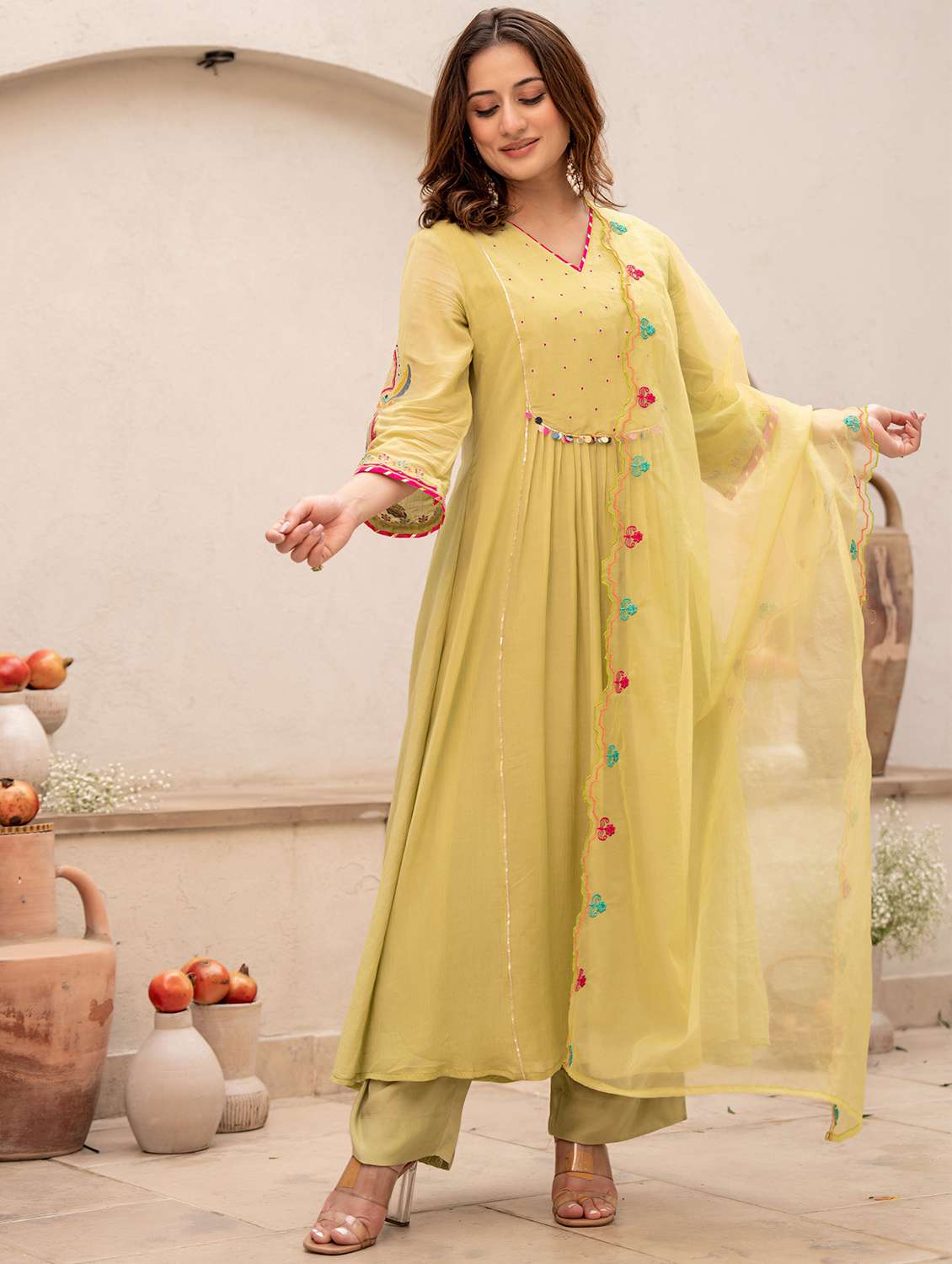women embroidered three quarter sleeve kurta pant with dupatta set - 22178518 -  Zoom Image - 0