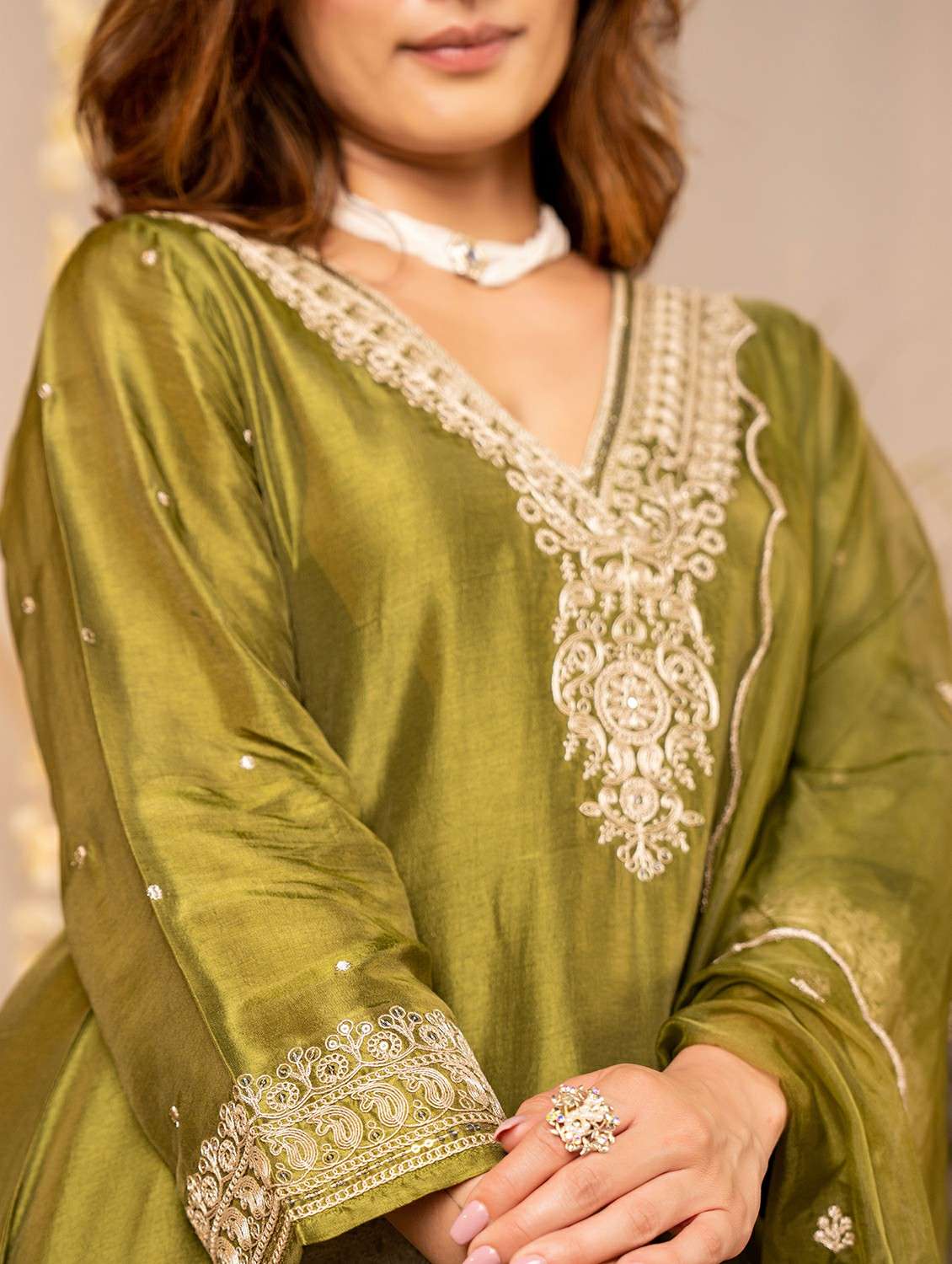 women embroidered three quarter sleeve kurta pant with dupatta set - 22178519 -  Standard Image - 5