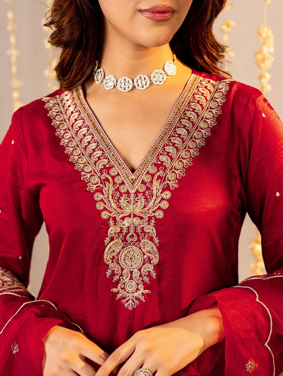 women embroidered three quarter sleeve kurta pant with dupatta set - 22178520 -  Standard Image - 5