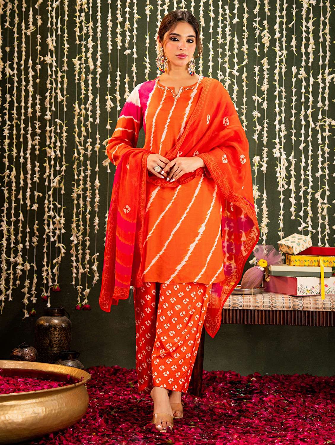 women embroidered long sleeve kurta pant with dupatta set - 22178523 -  Zoom Image - 0