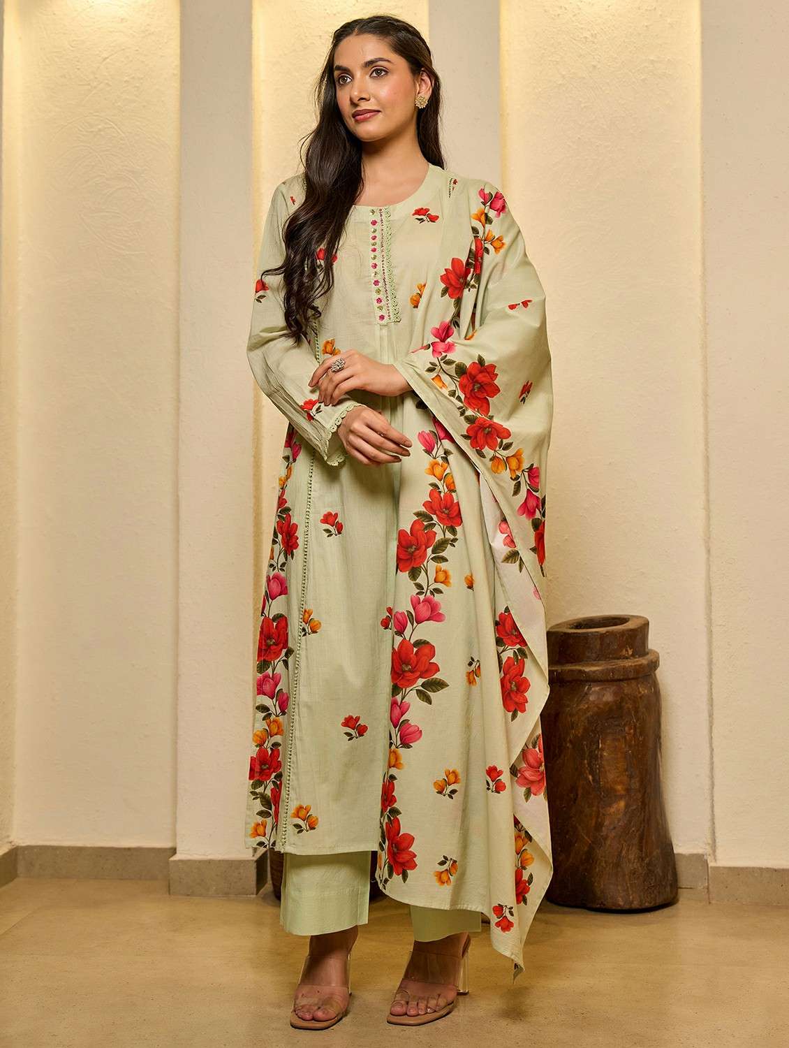 women floral long sleeve kurta pant with dupatta set - 22178525 -  Standard Image - 3