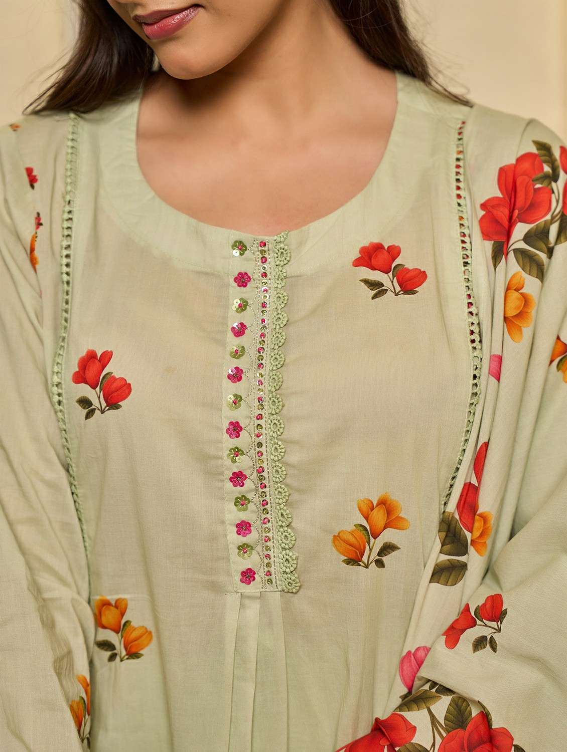 women floral long sleeve kurta pant with dupatta set - 22178525 -  Standard Image - 5