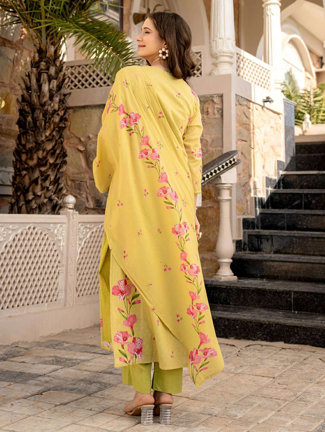 women embroidered three quarter sleeve kurta pant with dupatta set - 22178528 -  Standard Image - 3